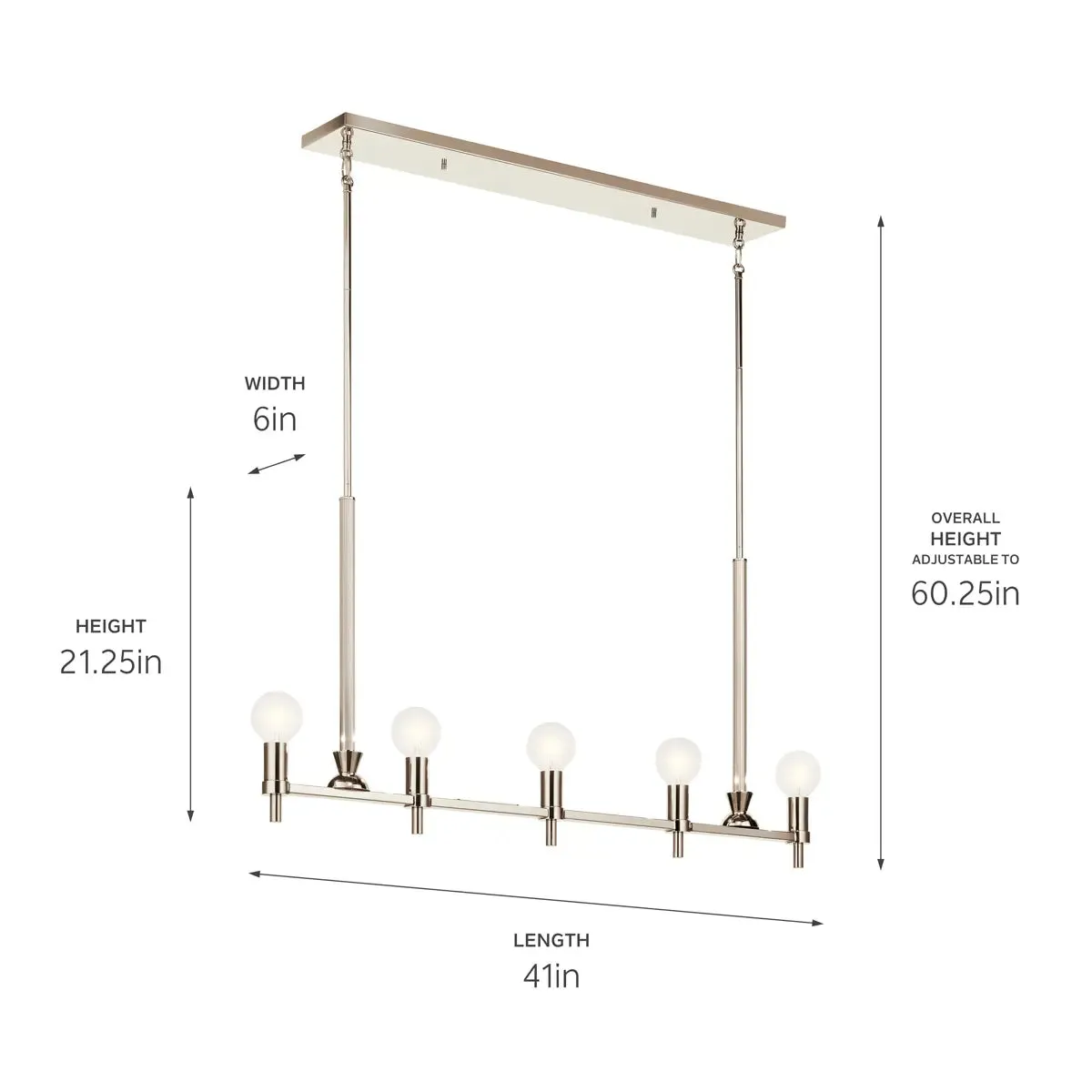Torvee 41" 5-Light Linear Chandelier, Polished Nickel Finish