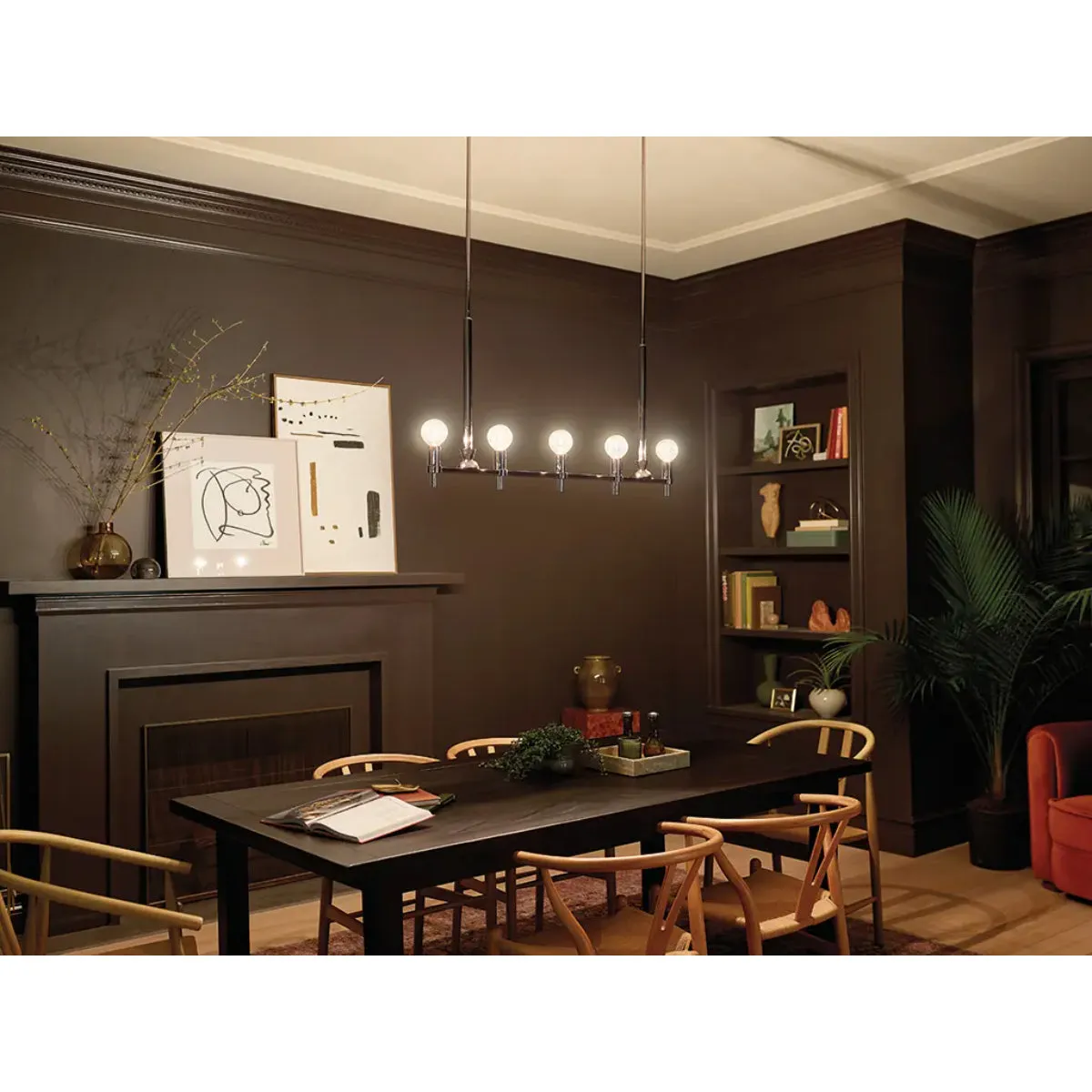 Torvee 41" 5-Light Linear Chandelier, Polished Nickel Finish