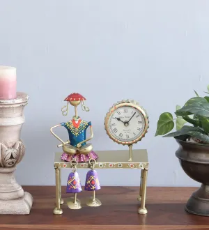 ToughCrafts Metal Art Décor, Golden Musician Doll Clock - A Metal Table Décor Article, Unique Gifts for Office Decoration or Study Table Decor Items Desk Clock, Table Clock Time Piece for Home Decor