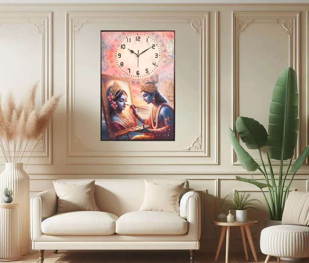 Vaansh Resin Wall Clock with Photo Frame Radha Krishna Picture with Wall Clock (18x12 Inches) Wooden Wall Clock (Design 1)