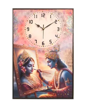 Vaansh Resin Wall Clock with Photo Frame Radha Krishna Picture with Wall Clock (18x12 Inches) Wooden Wall Clock (Design 1)