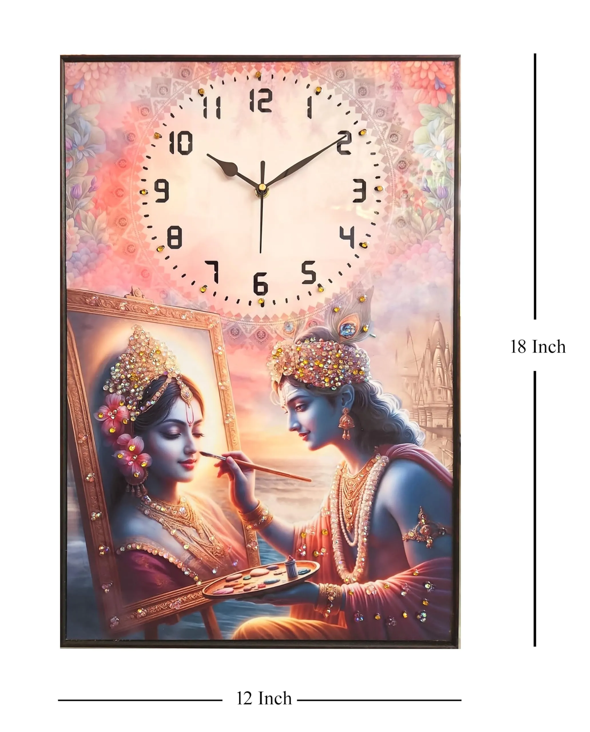Vaansh Resin Wall Clock with Photo Frame Radha Krishna Picture with Wall Clock (18x12 Inches) Wooden Wall Clock (Design 1)