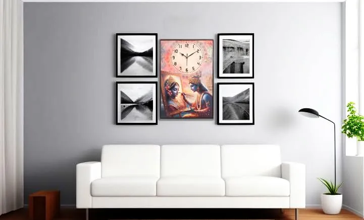 Vaansh Resin Wall Clock with Photo Frame Radha Krishna Picture with Wall Clock (18x12 Inches) Wooden Wall Clock (Design 1)
