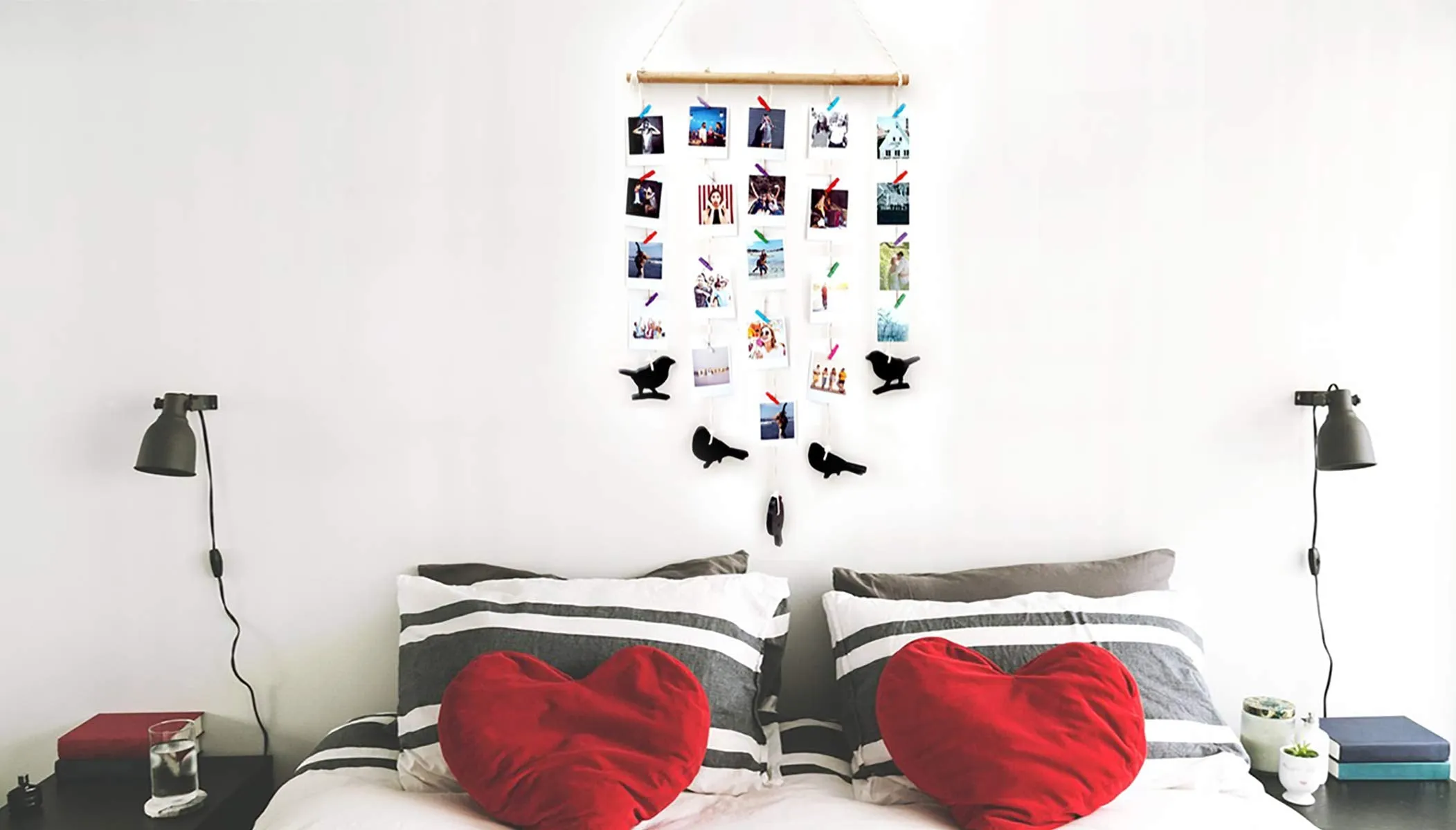 VAH Hanging Photo Display Macrame Wall Hanging Pictures Organizer Home Decor, Bohemian Home Decor, with Wood Clips (Macrame Birds)