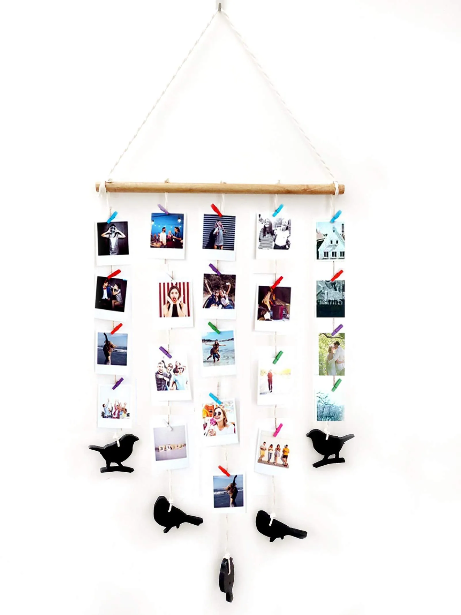 VAH Hanging Photo Display Macrame Wall Hanging Pictures Organizer Home Decor, Bohemian Home Decor, with Wood Clips (Macrame Birds)