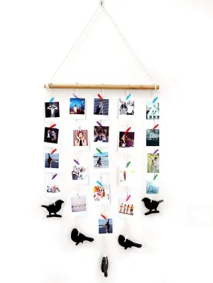 VAH Hanging Photo Display Macrame Wall Hanging Pictures Organizer Home Decor, Bohemian Home Decor, with Wood Clips (Macrame Birds)