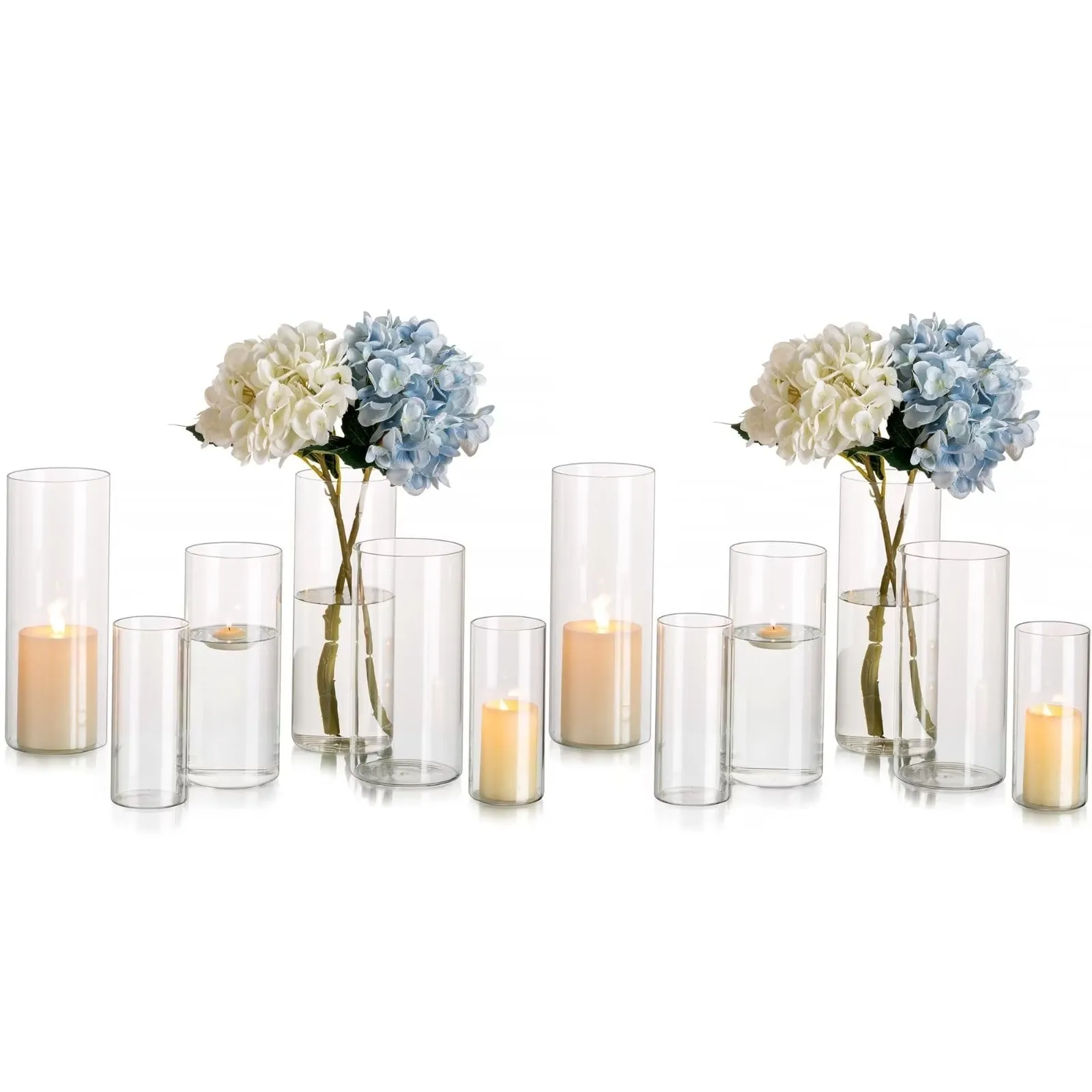 valiant Decoration Clear Glass Cylinder Vases Set of 12 Bulk Flower Vase for Wedding Table Centerpieces 6', 8' & 10'H Clear S M L