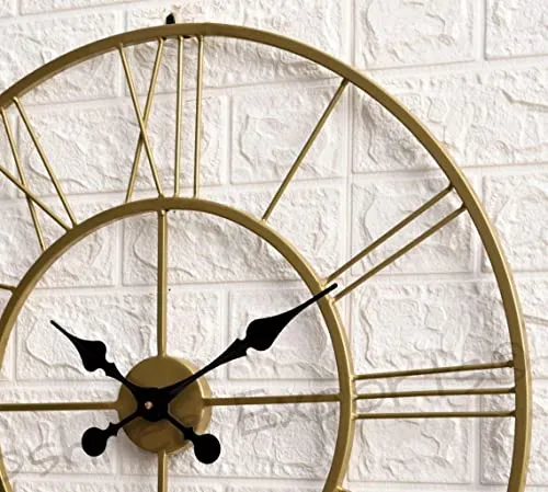 Vintage Clock Iron Hand-Crafted Large Brass Colour Wall Clock (60 x 60 cm)