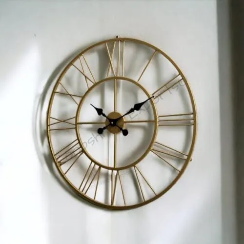 Vintage Clock Iron Hand-Crafted Large Brass Colour Wall Clock (60 x 60 cm)