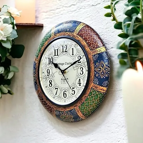 Vintage Clock Wooden Hand-Painted Wall Clock / 1 Year Warranty / with Seconds Needle / English Numerals