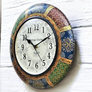 Vintage Clock Wooden Hand-Painted Wall Clock / 1 Year Warranty / with Seconds Needle / English Numerals