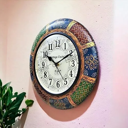 Vintage Clock Wooden Hand-Painted Wall Clock / 1 Year Warranty / with Seconds Needle / English Numerals