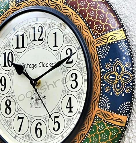 Vintage Clock Wooden Hand-Painted Wall Clock / 1 Year Warranty / with Seconds Needle / English Numerals