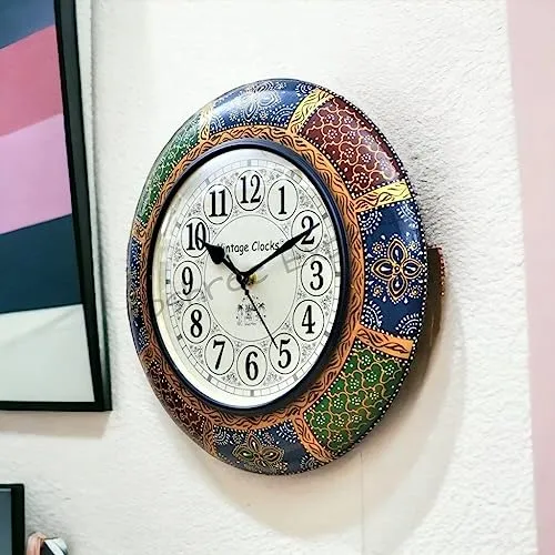 Vintage Clock Wooden Hand-Painted Wall Clock / 1 Year Warranty / with Seconds Needle / English Numerals