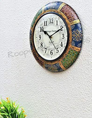 Vintage Clock Wooden Hand-Painted Wall Clock / 1 Year Warranty / with Seconds Needle / English Numerals