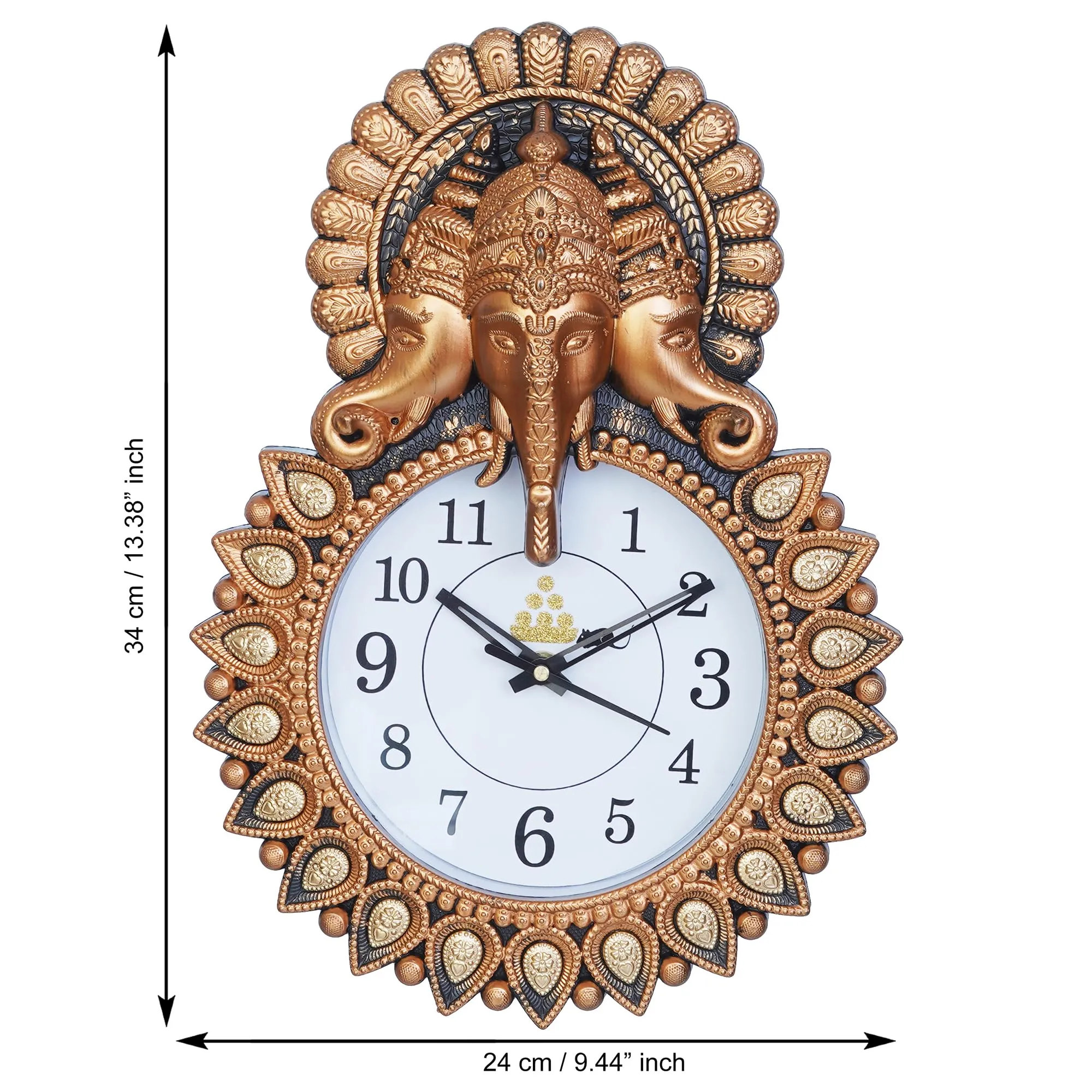 Webelkart Premium Plastic Designer Stones Ganesha Wall Clock for Home and Office Décor, Living Room, Bedroom (Copper, 12 Inch)