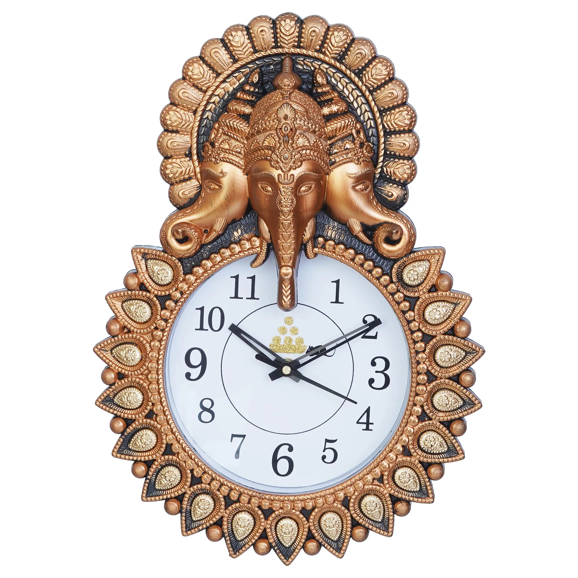 Webelkart Premium Plastic Designer Stones Ganesha Wall Clock for Home and Office Décor, Living Room, Bedroom (Copper, 12 Inch)