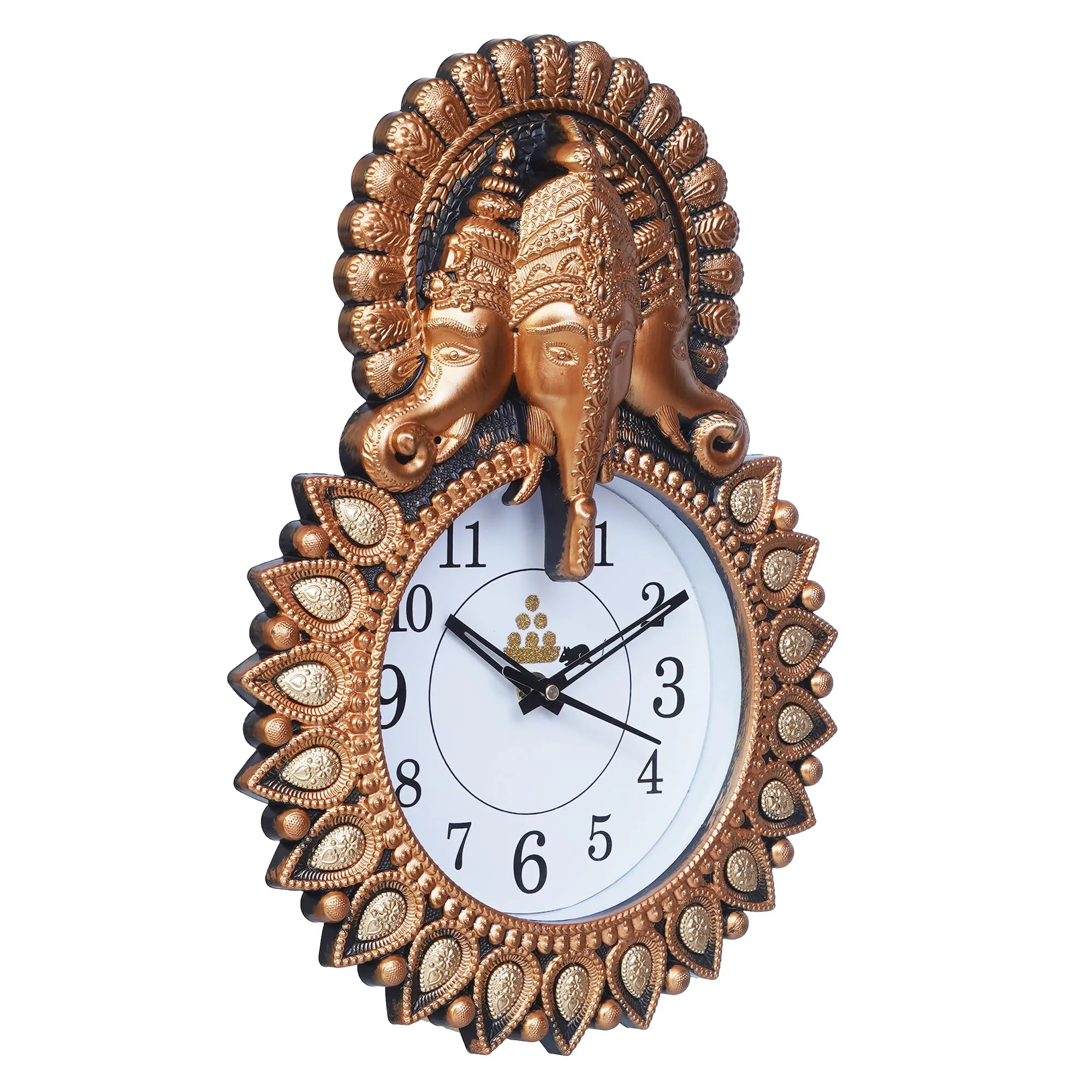 Webelkart Premium Plastic Designer Stones Ganesha Wall Clock for Home and Office Décor, Living Room, Bedroom (Copper, 12 Inch)