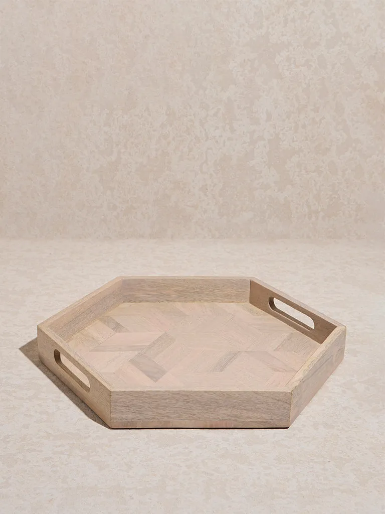 Westside Home Beige Hexagonal Wooden Serving Tray