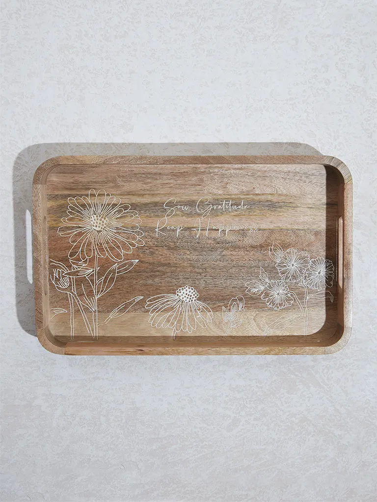 Westside Home Brown Wooden Floral Design Serving Tray