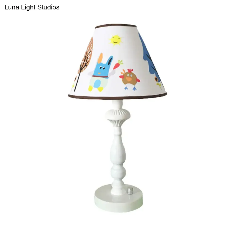 White Tapered Shade Desk Lamp with Animal Print - Perfect Kids Reading Light