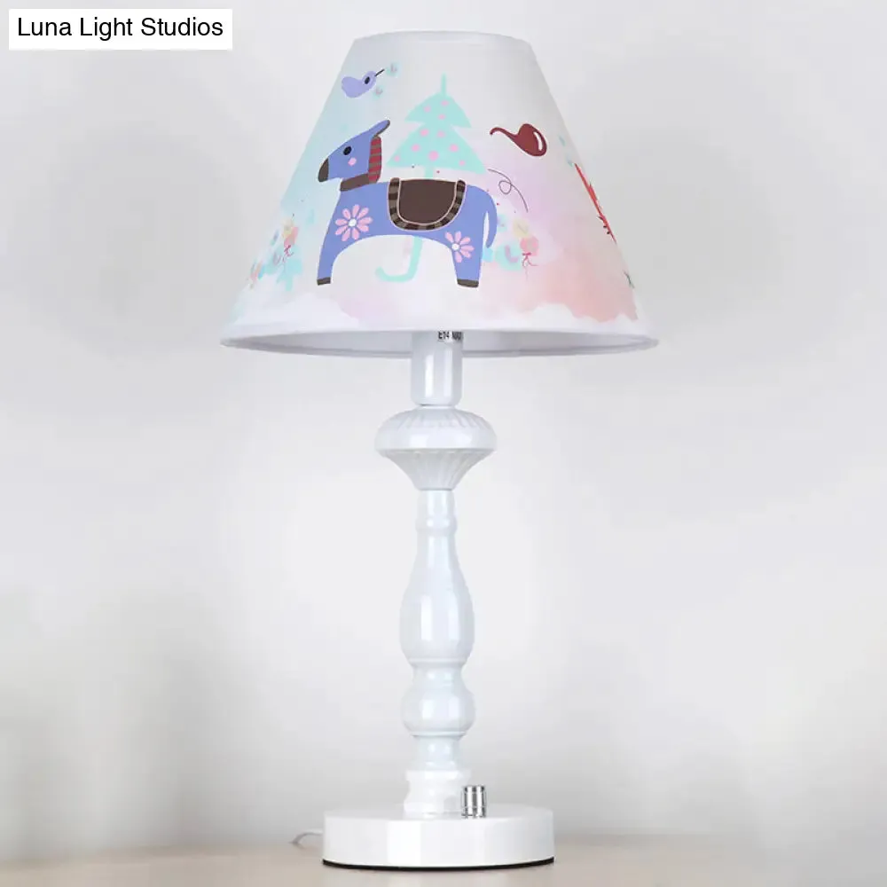 White Tapered Shade Desk Lamp with Animal Print - Perfect Kids Reading Light