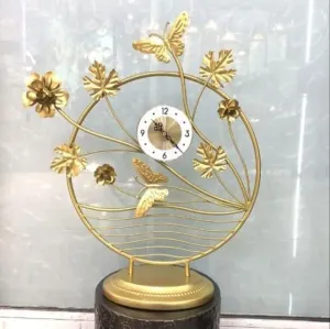 YHK Desk Clock Metal Desk Clock Butterfly Pattern Design Living Room Decoration Ornaments Table Clock Modern Minimalist Book Counter Clock(Y-14)
